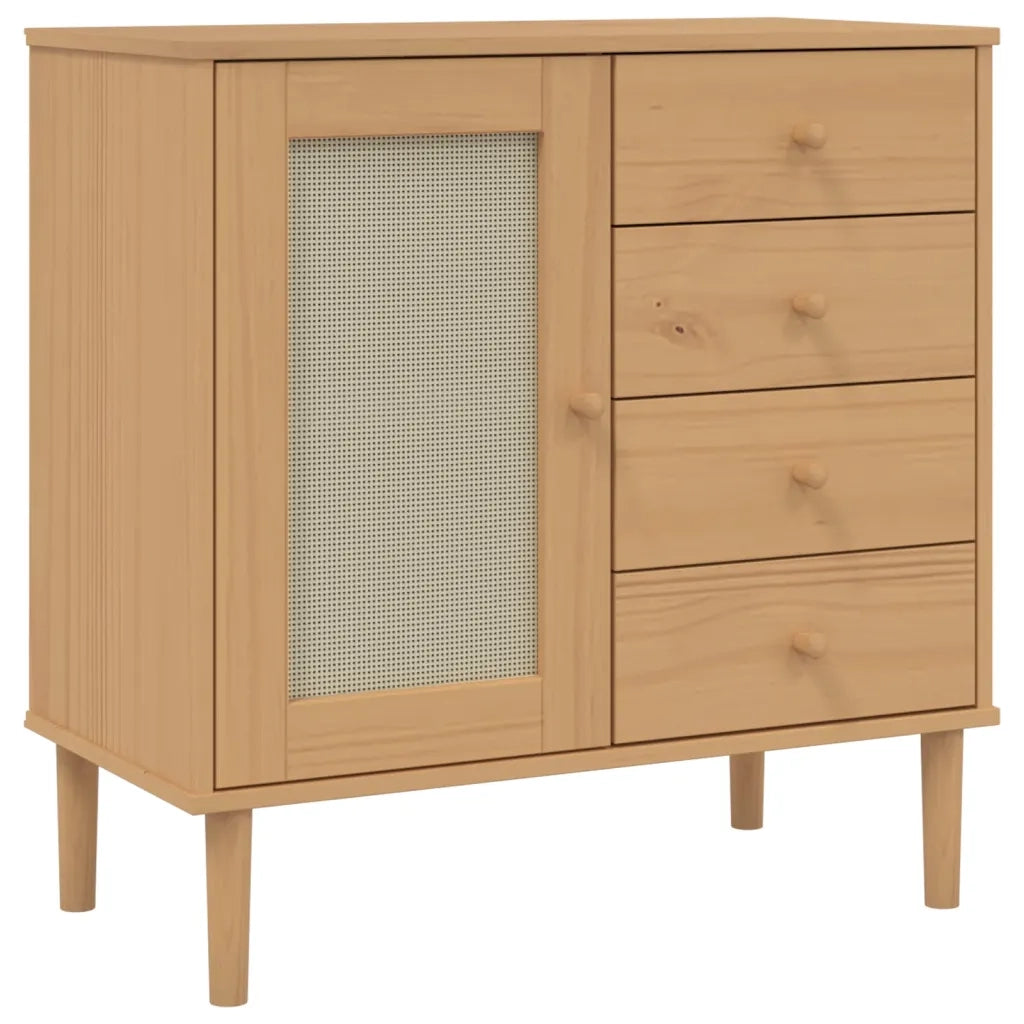 Credenza-Buffet-Armadio da cucina SENJA Aspetto Rattan Marrone 80x40x80 cm Massello Pino 268371