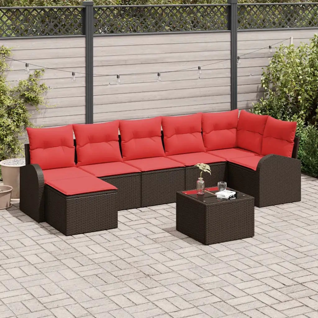 Set Divano da Giardino 8 pcs Marrone Rattan in Polipropilene