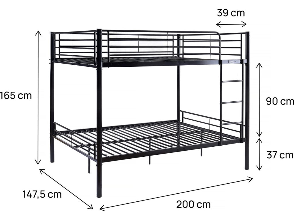 Letto a castello doppio "Adam" - Rete inclusa - 140 x 190 cm - Nero