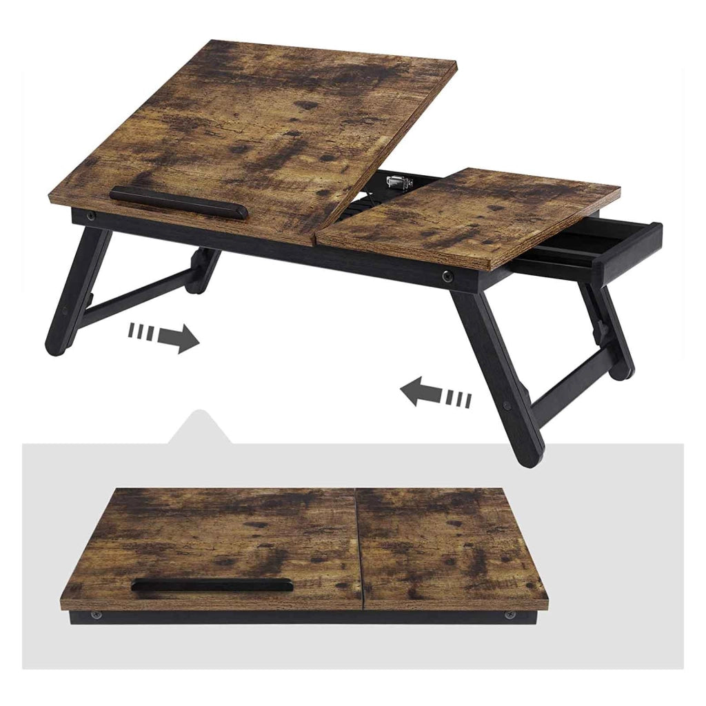 Tavolino da letto supporto per laptop vassoio per la colazione con ripiano e piedini regolabili per schermi fino a 15,6 pollici (55 cm) divano marrone rustico 12_0001504