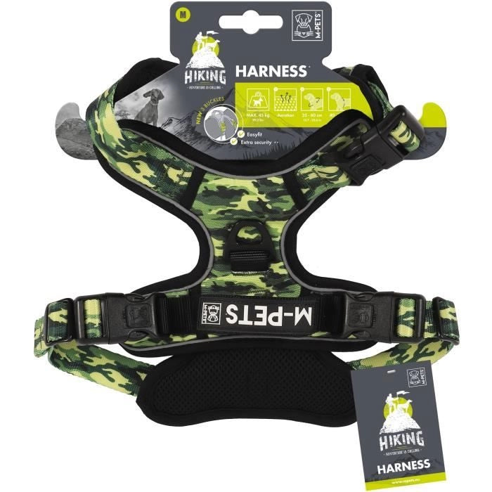 Pettorina - M PETS - HIKING - Camouflage M - Tessuto imbottito - Clip di sicurezza - Maniglia - Guinzaglio posteriore/anteriore