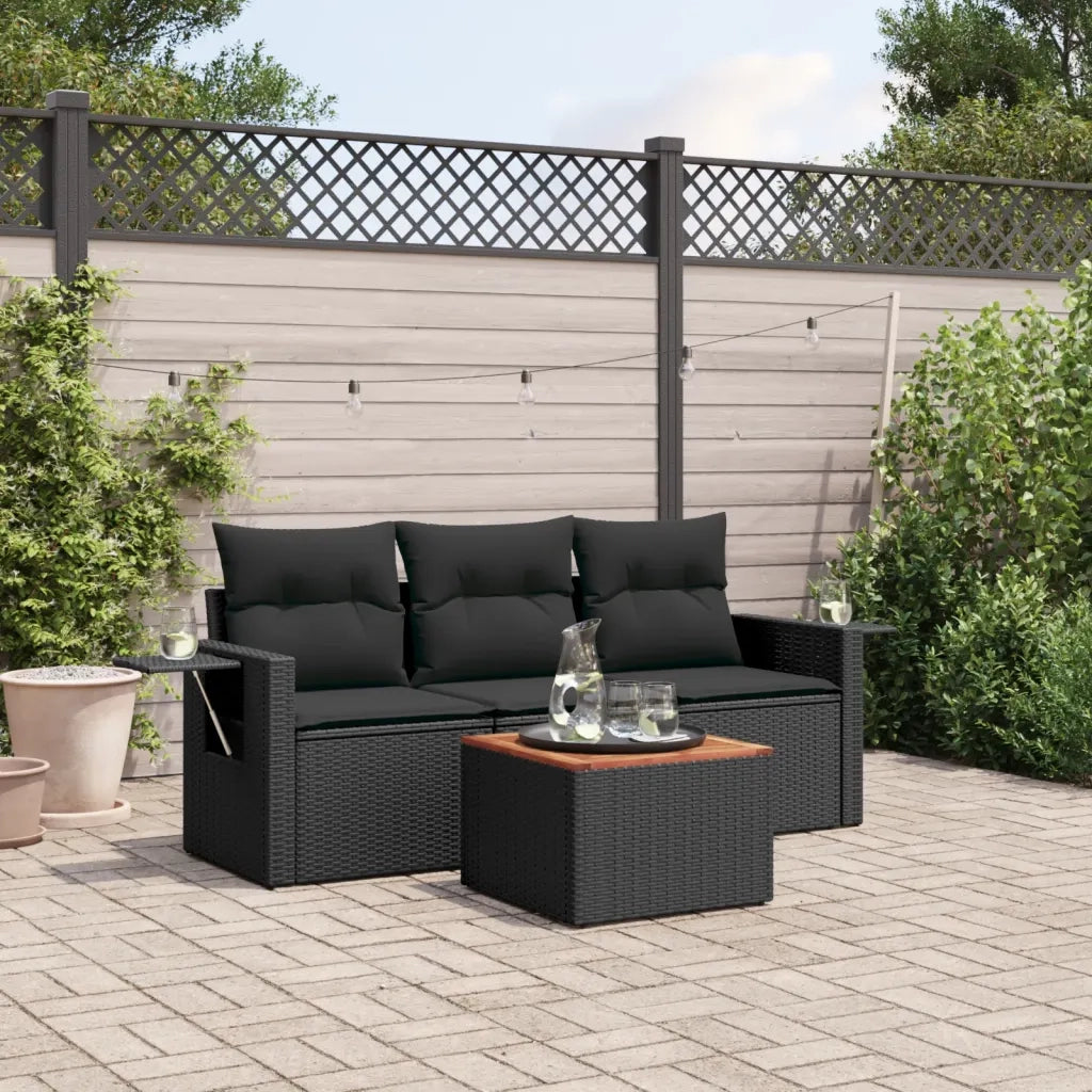 Salotto da Giardino-Set Divani da Giardino 4 pz con Cuscini Nero in Polyrattan 669277