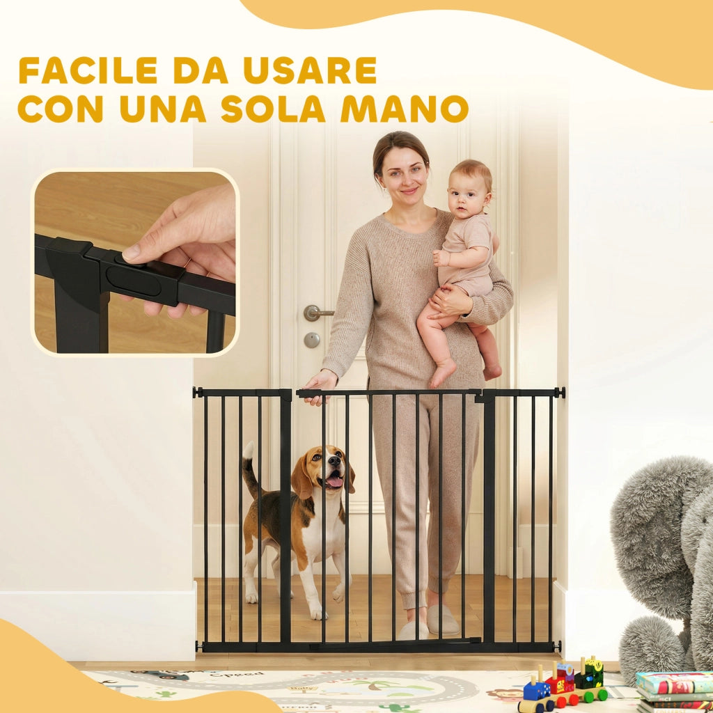Cancelletto per Cani Estensibile Fino a 147 cm con Viti e Ampia Apertura. in Metallo e Plastica. 76A cm. Nero