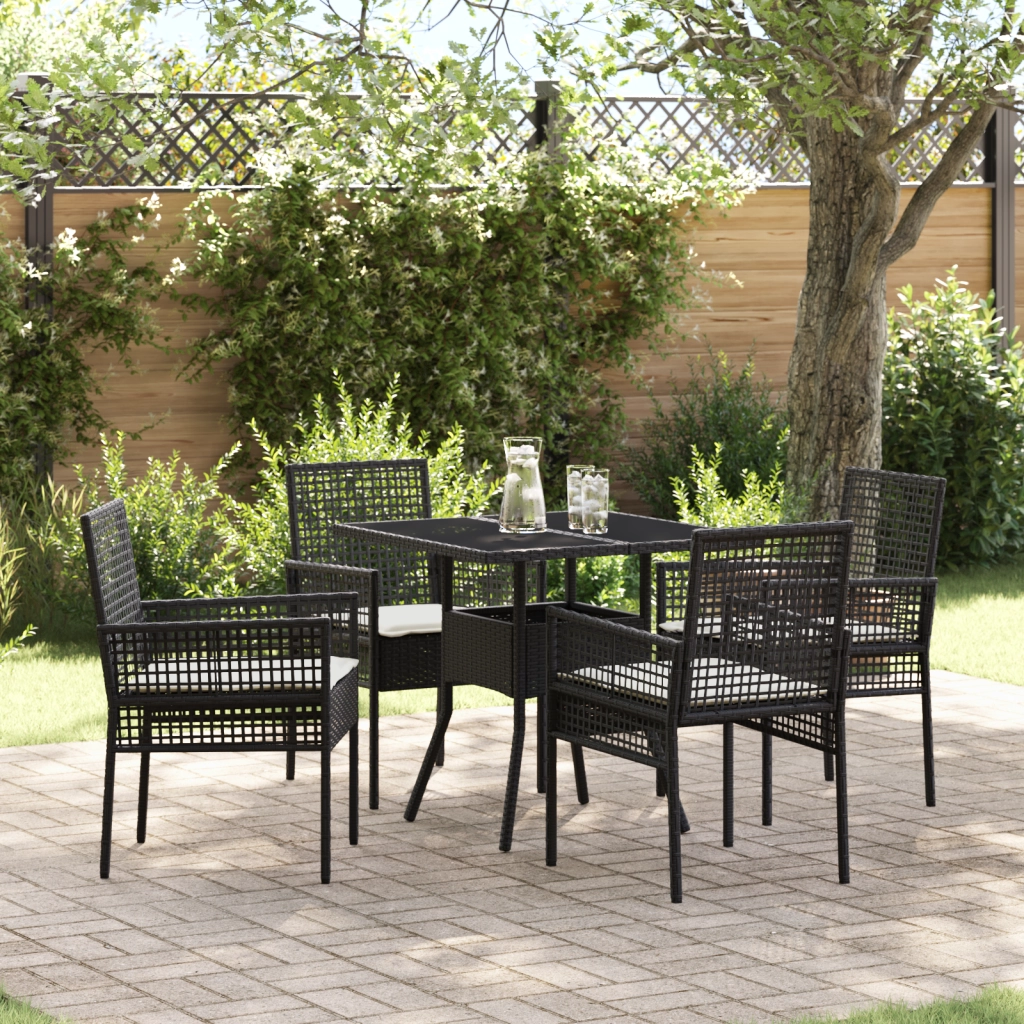 Set pranzo giardino 5 Pezzi Nero Poly Rattan