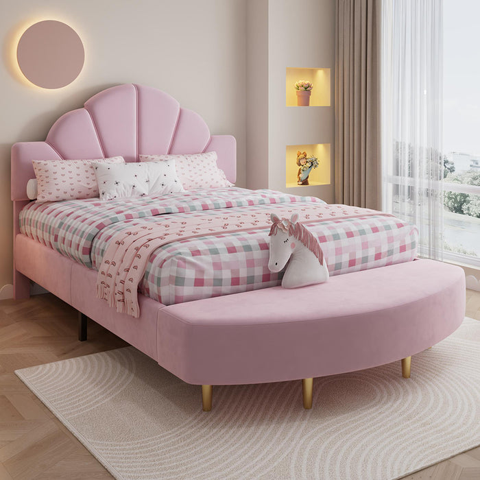 Letto imbottito-Xylo-140x200cm velluto panchina coordinata rosa