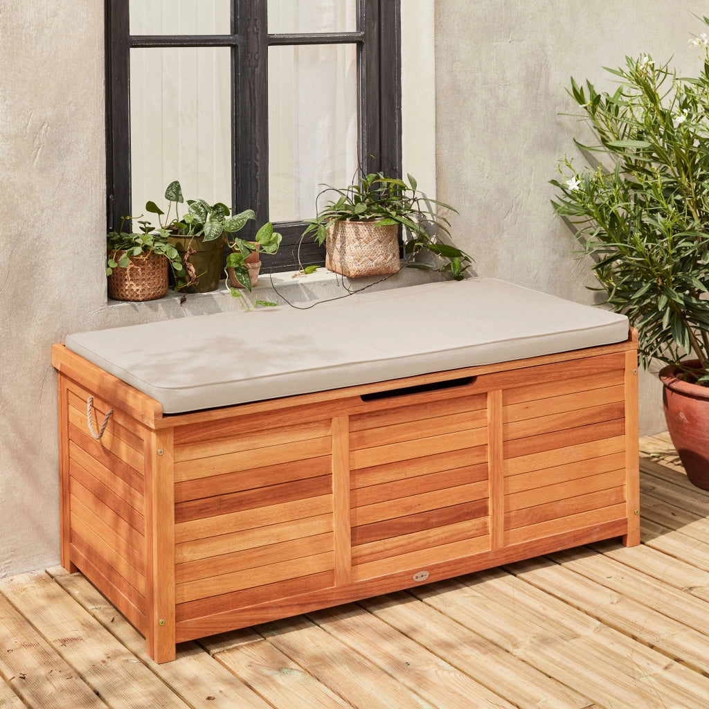 Cassapanca da giardino in legno 200l con martinetti, marrone naturale