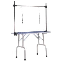Tavolo da Toelettatura e Tosatura per 2 Cani, Regolabile e Antiscivolo, con Vassoio Porta Attrezzi, 107x60x170cm, Blu
