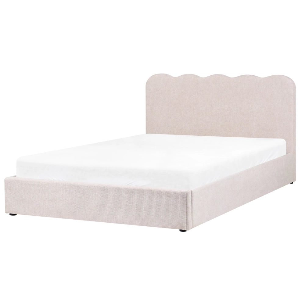 Letto in tessuto beige chiaro 160 x 200 cm contenitore elevabile con testiera e rete a doghe