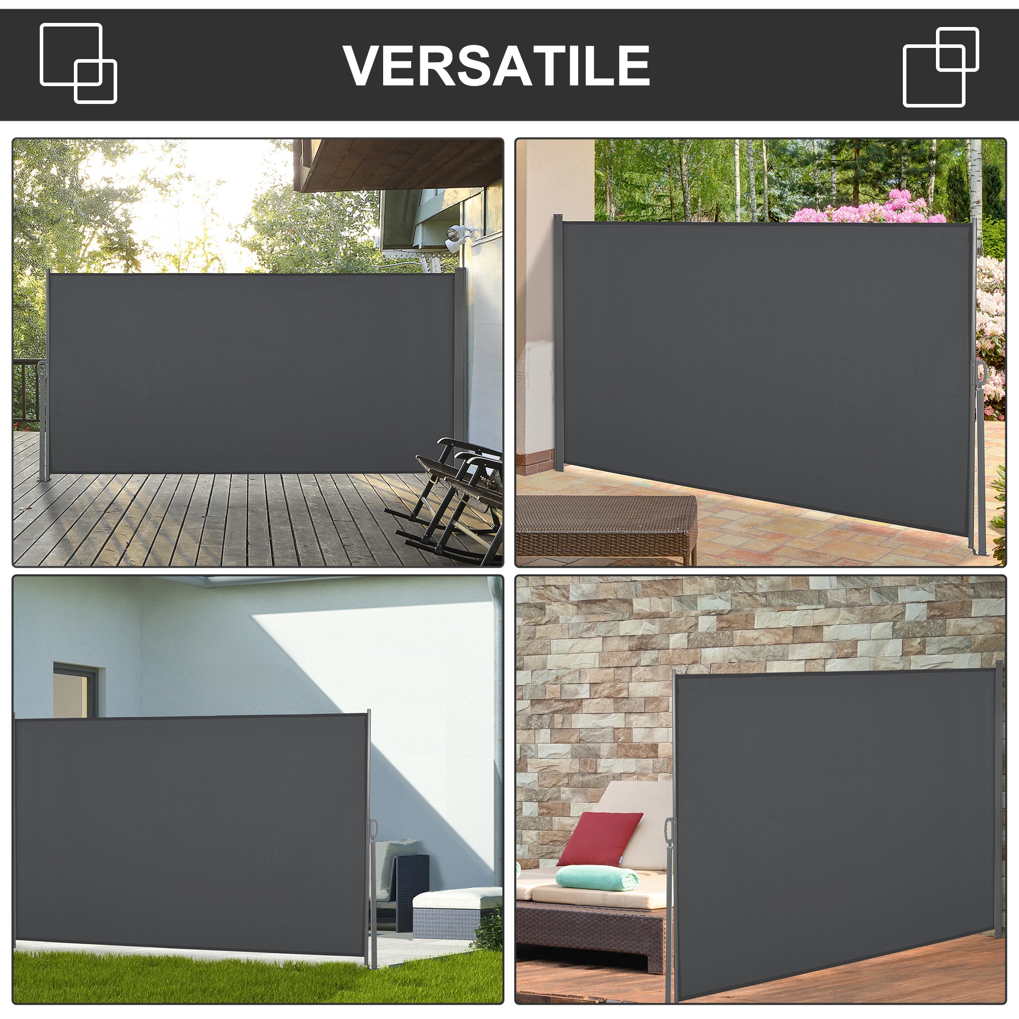 Frangivista da Giardino Estensibile 300x160A cm Poliestere Anti UV e Alluminio Grigio