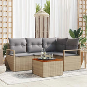 Set Divano da Giardino con cuscino 5 pcs Beige polyrattan