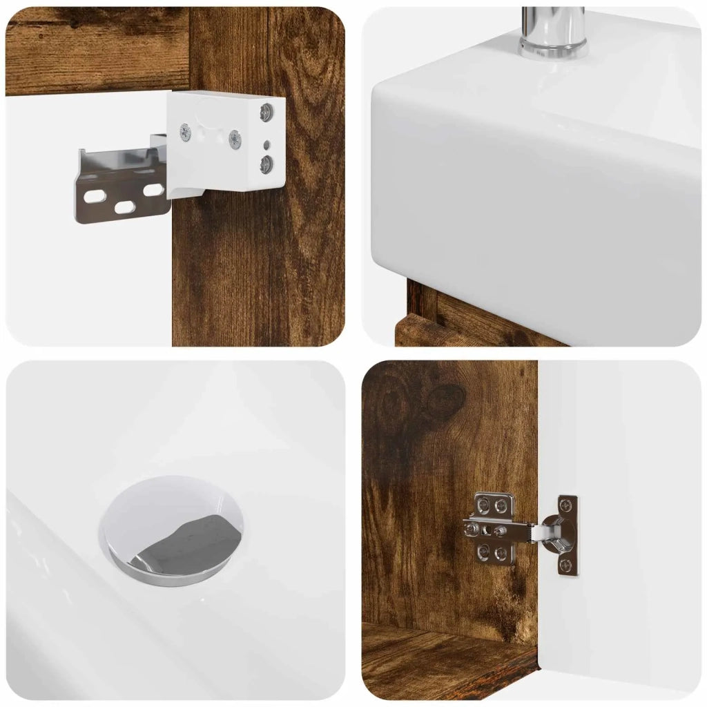 Mobile bagno con rubinetto Rovere Fumo 45,5 x 22,5 x 84 cm 889466