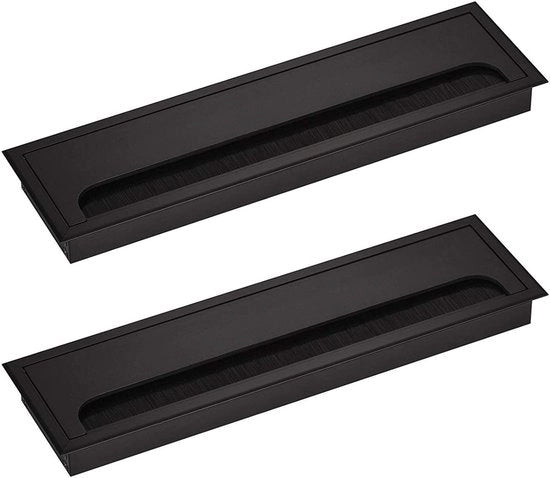 Cavo di passaggio per scrivania - Guida cavo - 2 pezzi - Nero - Alluminio - 80x280mm