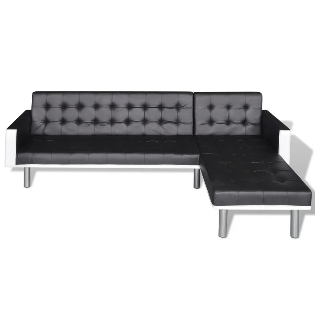Divano Letto a L in Pelle Artificiale Nera    cod mxl 7606