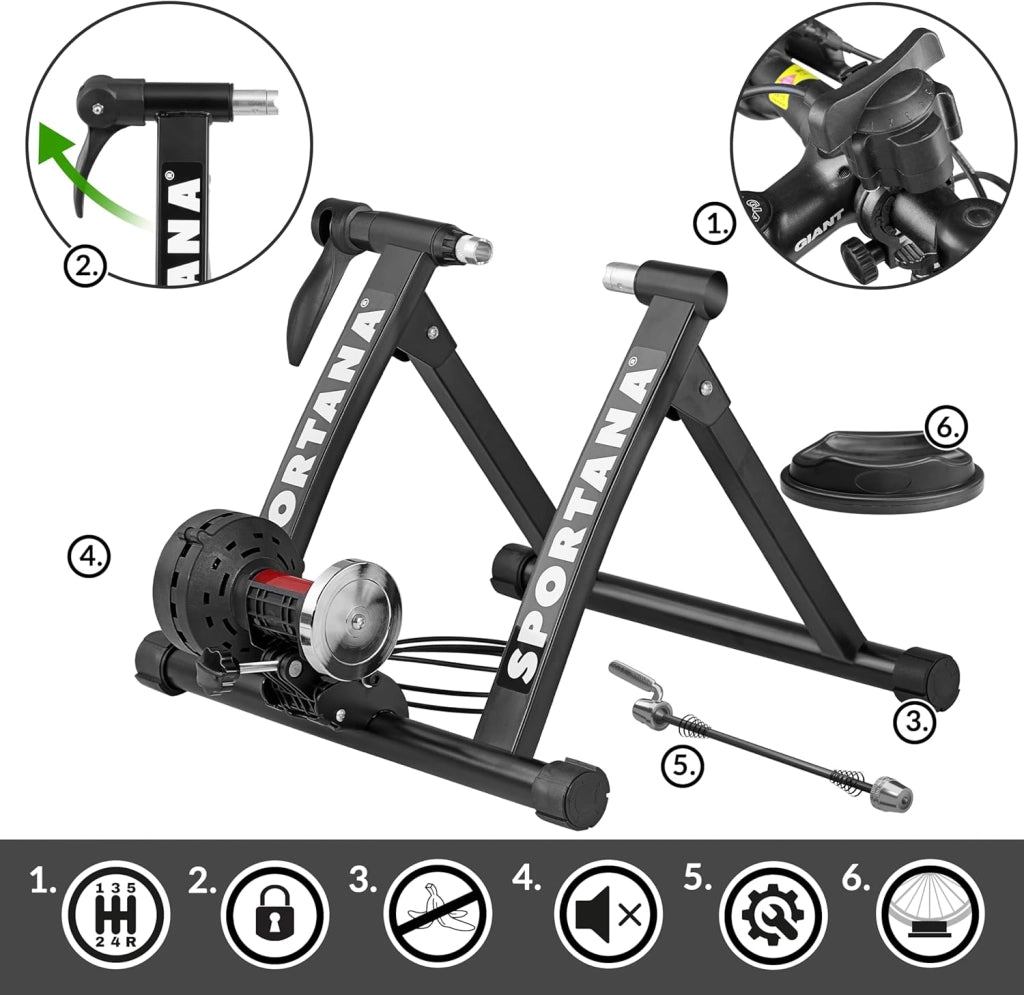 Rullo Magentico per Bicicletta 150kg in Acciaio 6 Livelli Pieghevole 26-28' Allenamento a Casa Bici Indoor