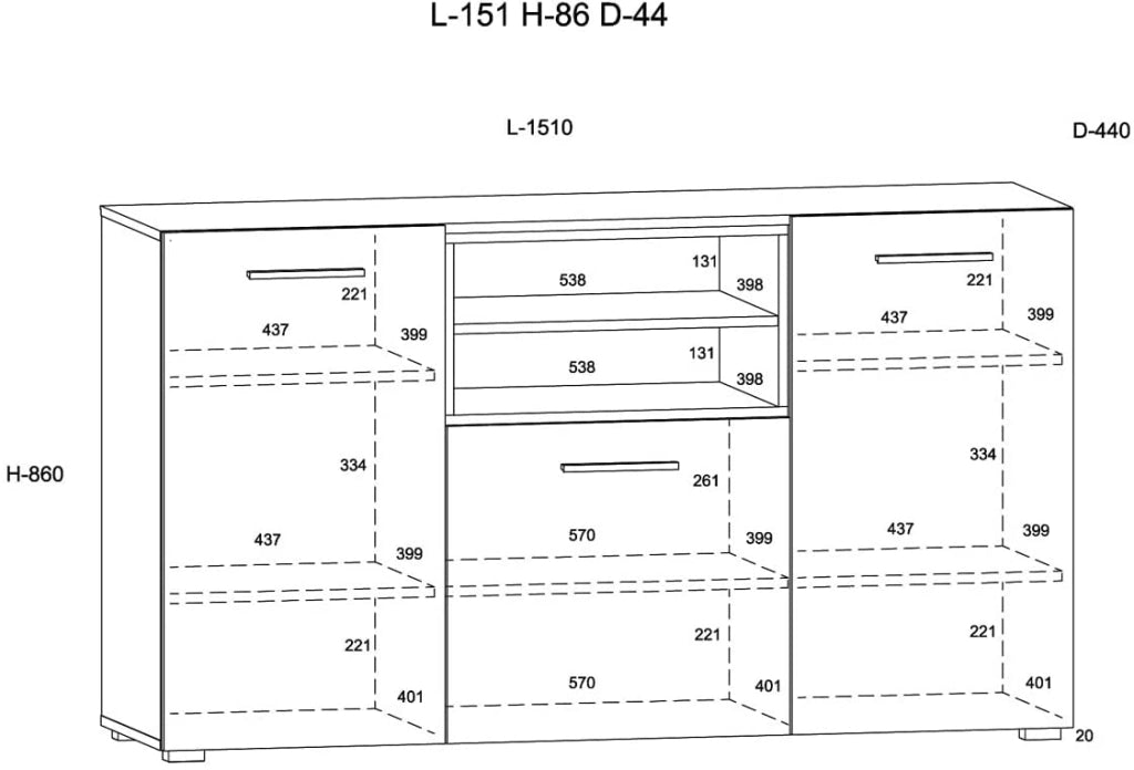 CASSETTIERA SOGGIORNO TV ANETTE DYNAMIC 24 151x44x86cm NERO OPACO ROVERE