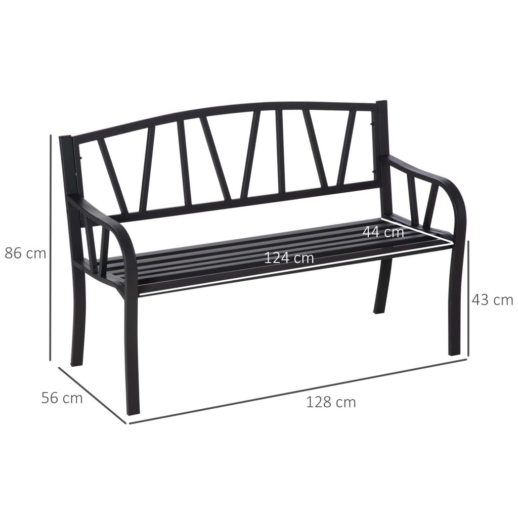 Panchina da Giardino in Metallo ¨C zephmum ¨C Nero, 2 Posti, 128x56x86cm