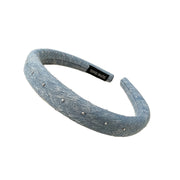 Cerchietto sottile in denim blu con strass, nuovo modello 2026, scintillante, unico, versatile.