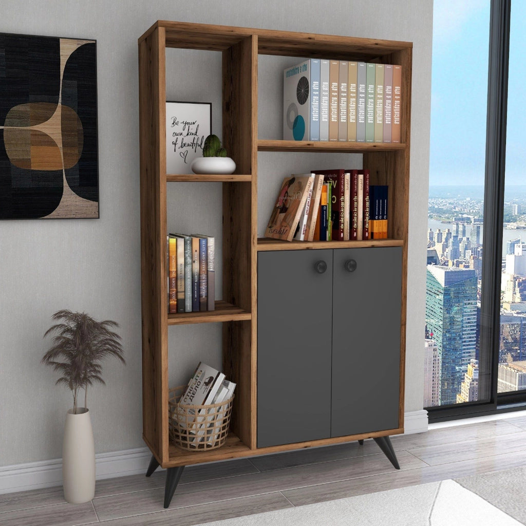 Biblioteca Taggia, Libreria 5 Ripiani, 80x25x136h cm Marrone Noce