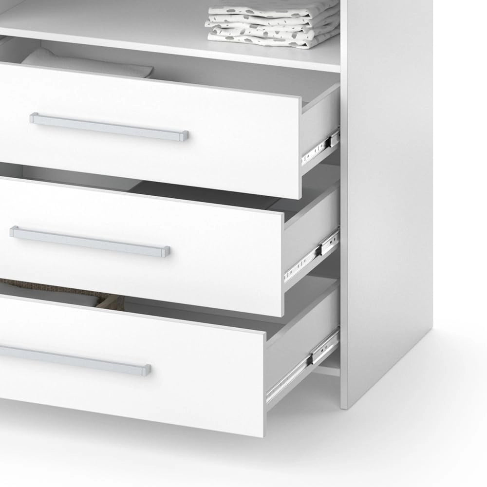 Fasciatoio Oskar, Bianco, 113 x 100 cm con 3 ampi cassetti, convertibile in cassettiera grazie al fasciatoio rimovibile