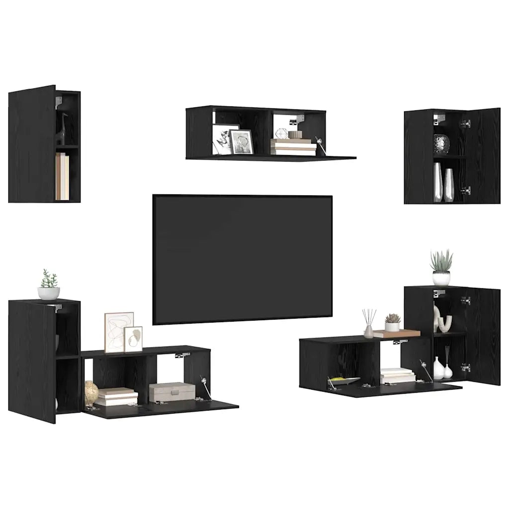 vidaXL Set mobile TV 7 pcs Rovere nero 80 x 30 x 30 cm