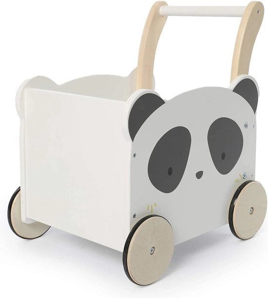 Carriolo per bambini in legno, panda per bambini, aiutapiedi con spazio di stoccaggio per 1-3 anni, carriolo, giocattolo per bambini, carriolo per bambini, attività per passeggino per bambini