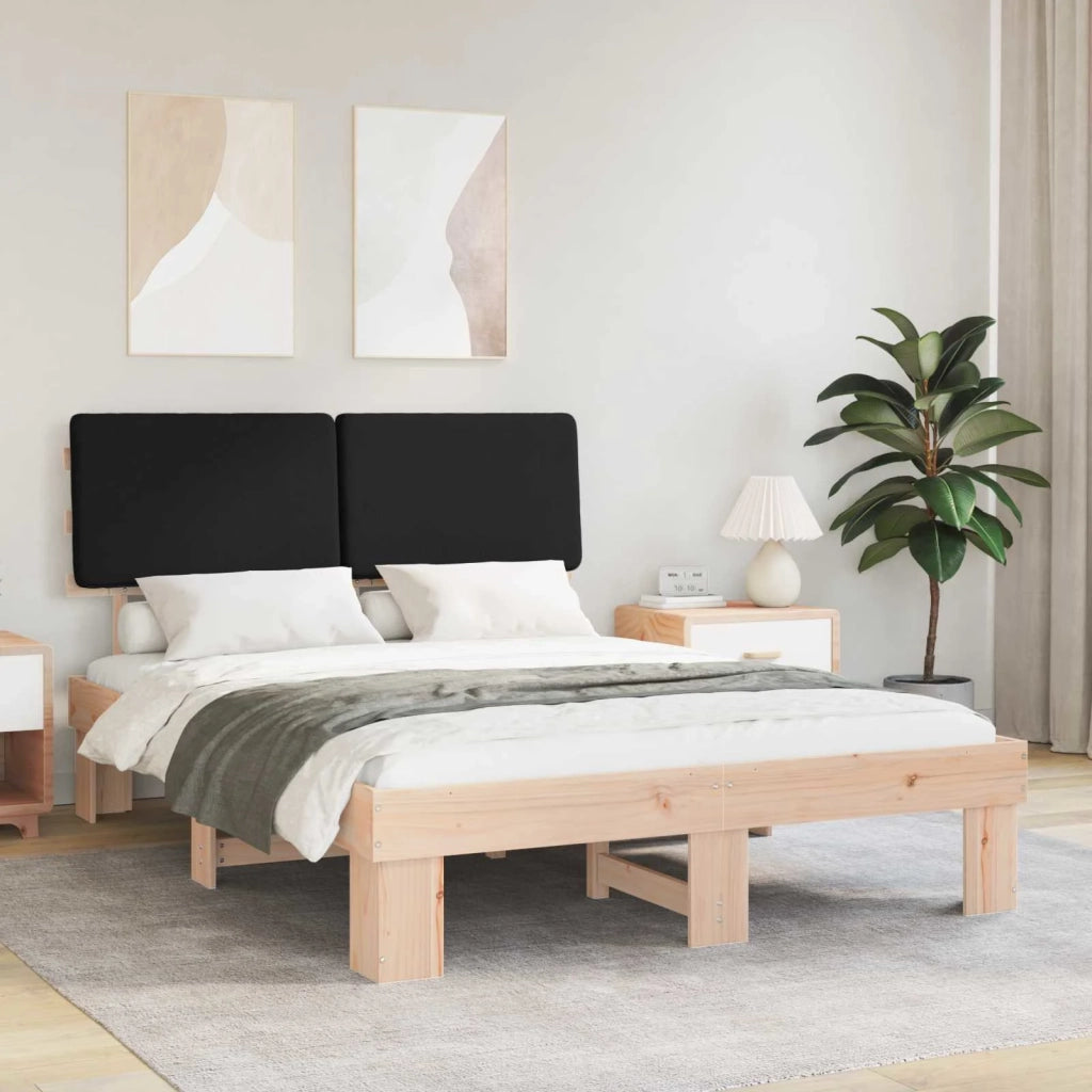 Letto con Testiera Rivestita Nero 160 x 200 cm Pino massello