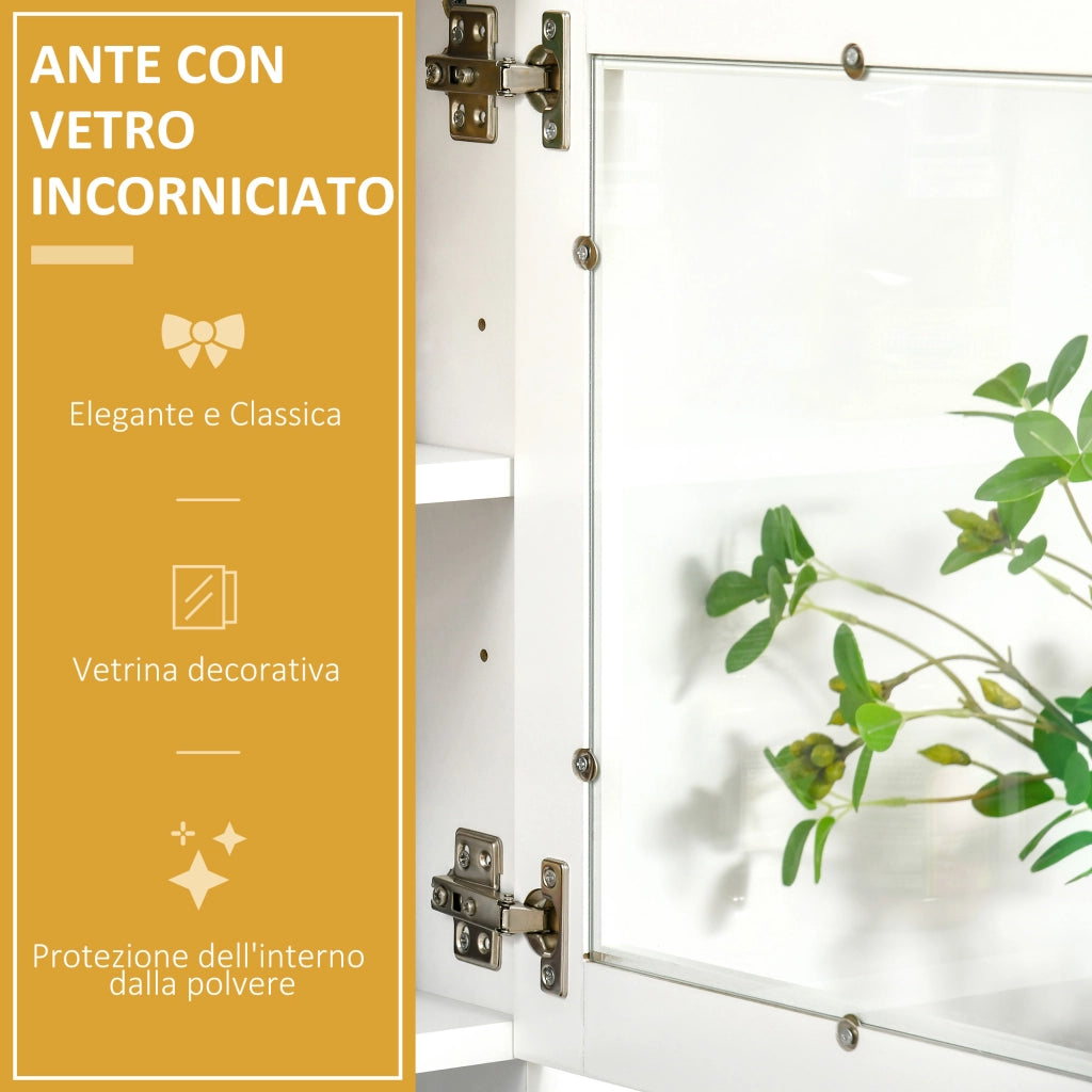 Mobile Cucina con Armadietti e Ante in Vetro ¨C zephmum ¨C Bianco 80x48x170 cm