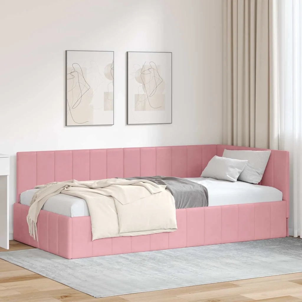 Cornice del letto ad angolo Rosa 90 cm x 200 cm Velluto