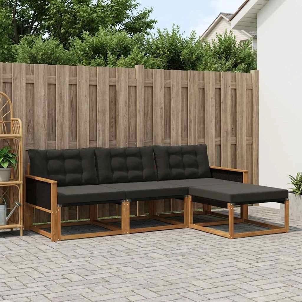 Set di divani da esterno 4 pz Naturale e Nero 3381336