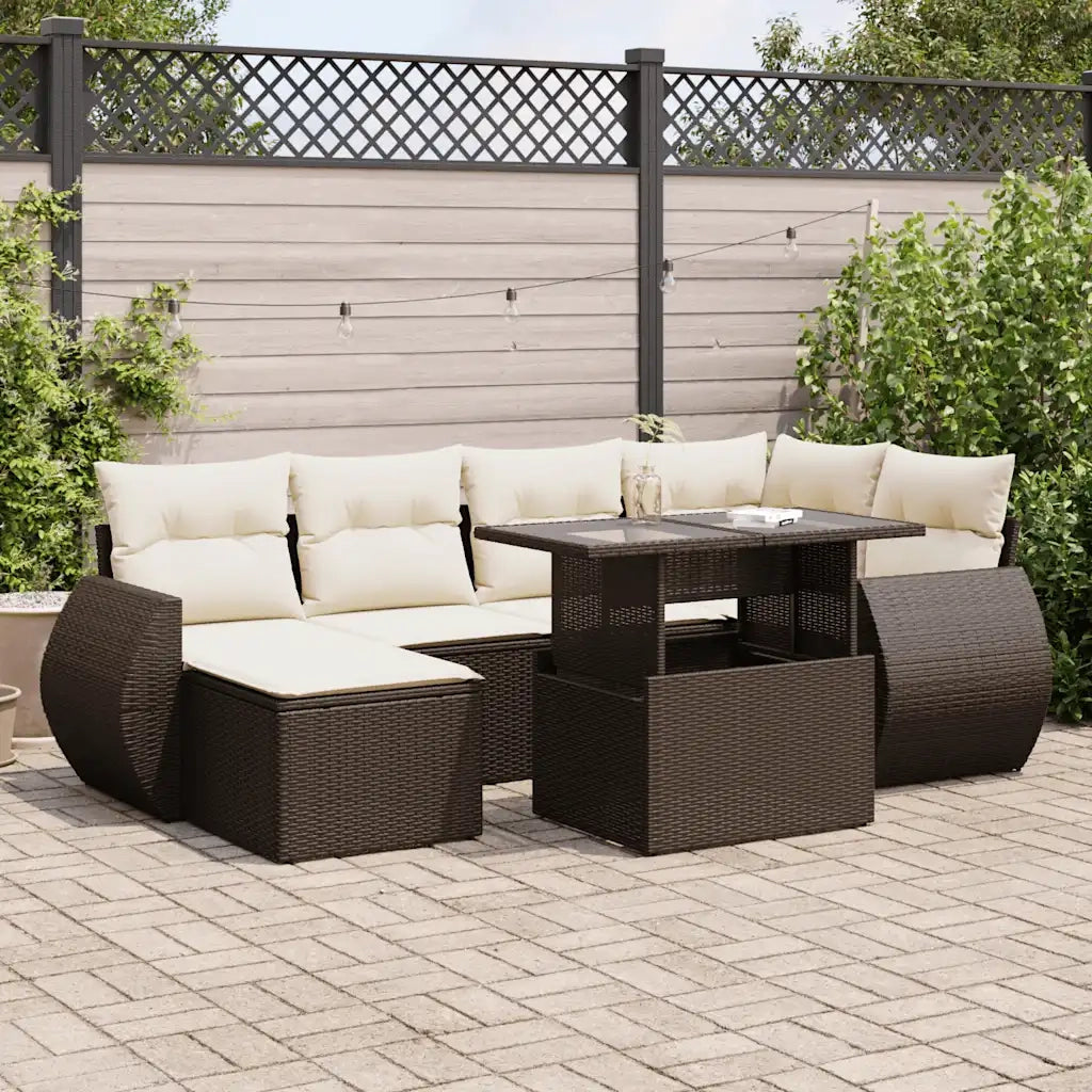 Set Divani da Giardino 7 pz con Cuscini Marrone in Polyrattan 3326674