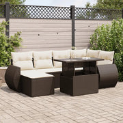 Set Divani da Giardino 7 pz con Cuscini Marrone in Polyrattan 3326674