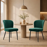 Sedia da pranzo ergonomica in velluto verde con schienale e gambe in metallo