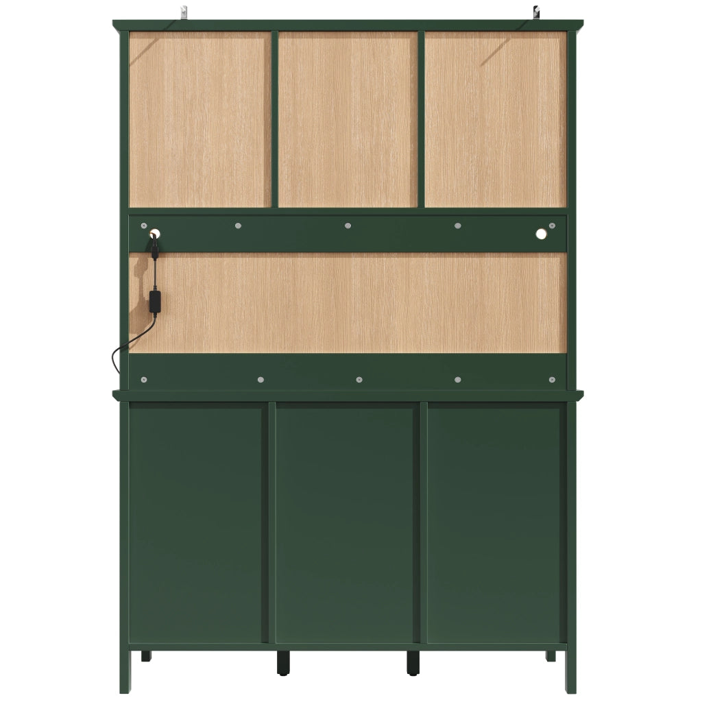 Credenza da cucina con ante in vetro marrone, ripiani regolabili, LED e cassetti, per cucina, verde 120 × 40 × 179 cm