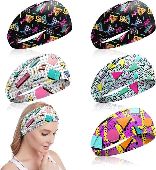 Set di 5 Cinture per Capelli con Stampa Retro per Donne - Cintura per Capelli con Motivo di Bandana Neon