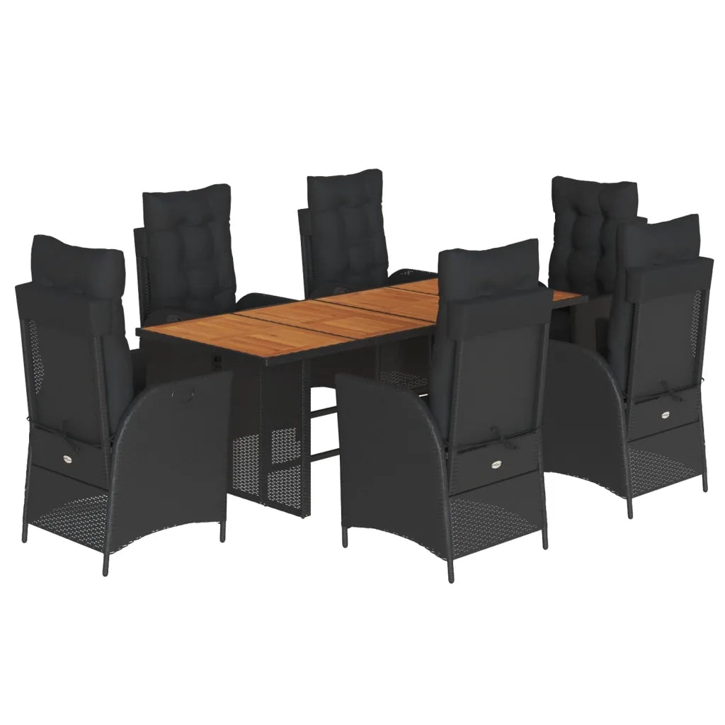 Set da Pranzo da Giardino 7 pz Nero con Cuscini in Polyrattan 3213139