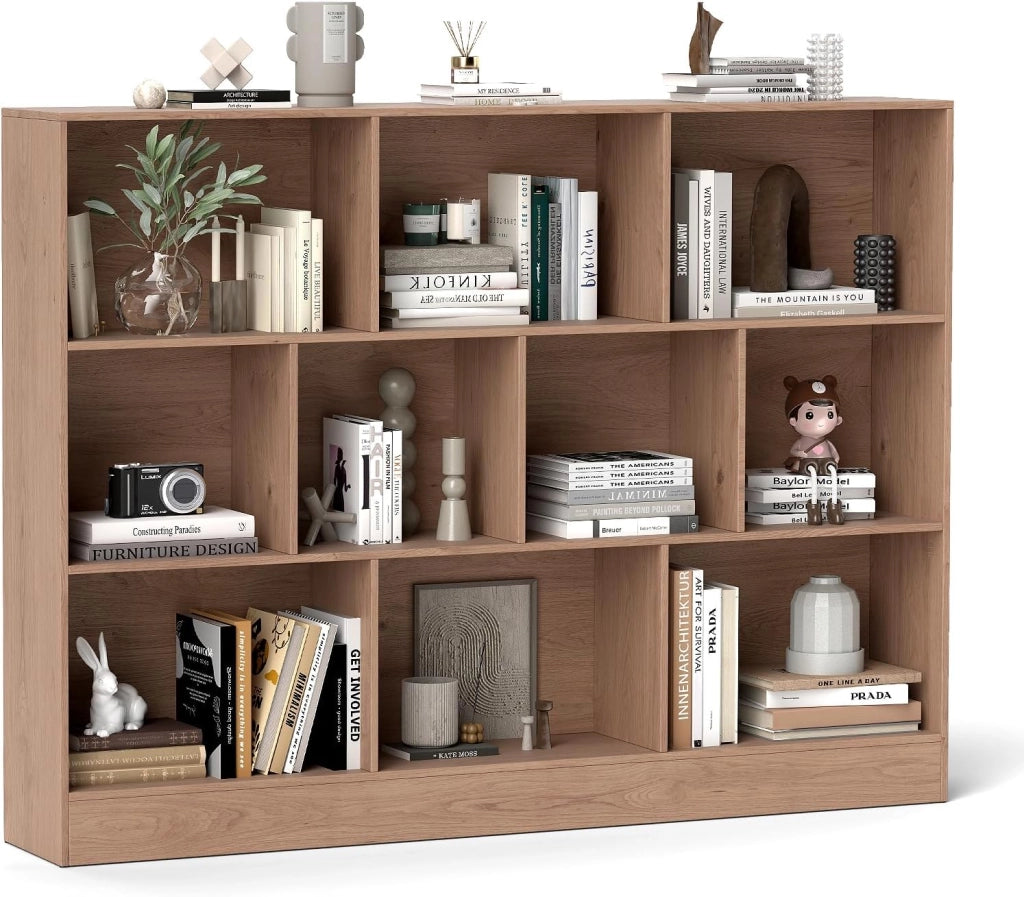 COSTWAT Libreria a 10 Cubi, Organizzatore di Stoccaggio a 3 Ripiani con 2 Kit Anti-Ribaltamento, Scaffale Multiuso in Legno per Soggiorno Camera da Letto Ufficio, 140x24x104 cm (Nero)