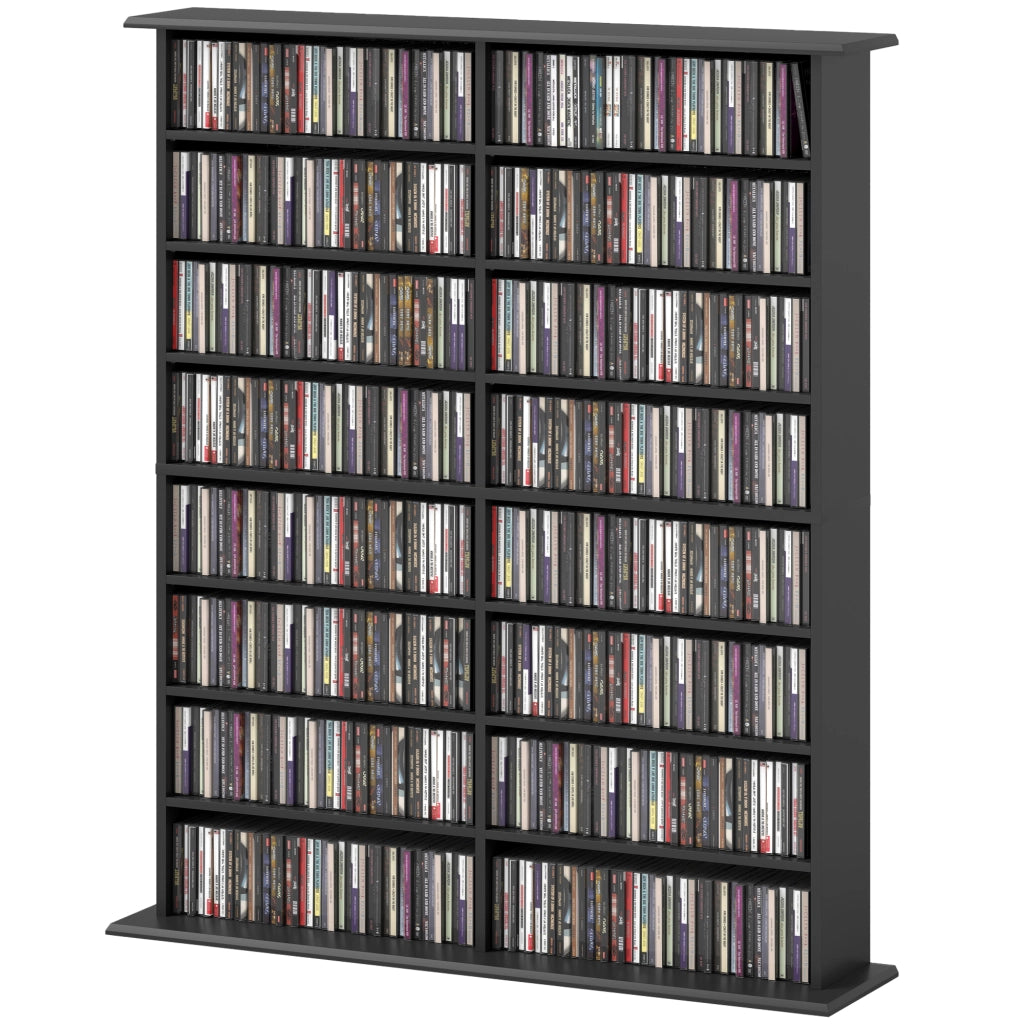 Mobile Libreria porta CD a 16 Ripiani dal Design Moderno in Legno, 106.5x24x126.3 cm, Nero