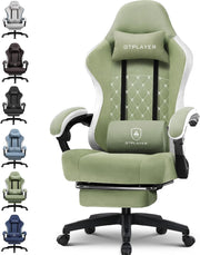 Sedia da gaming, ergonomica, da scrivania, con superficie in tessuto, cuscino a molla, braccioli di collegamento e poggiapiedi, Verde