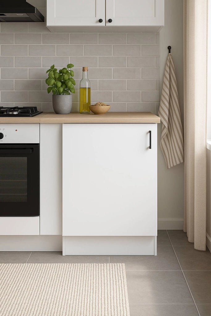 Mobile 1 anta Zerna, Armadietto verticale, Modulo contenitore, Base cucina compatta, 60x60 h90 cm, Bianco e Rovere