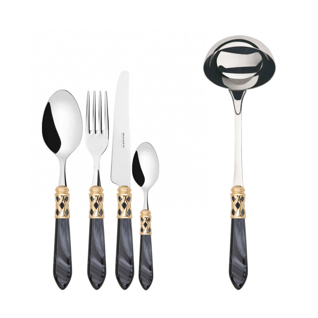 ALADDIN Ghiera Dorata, Posate Set 49 pz, Scatola Wengè, Casa