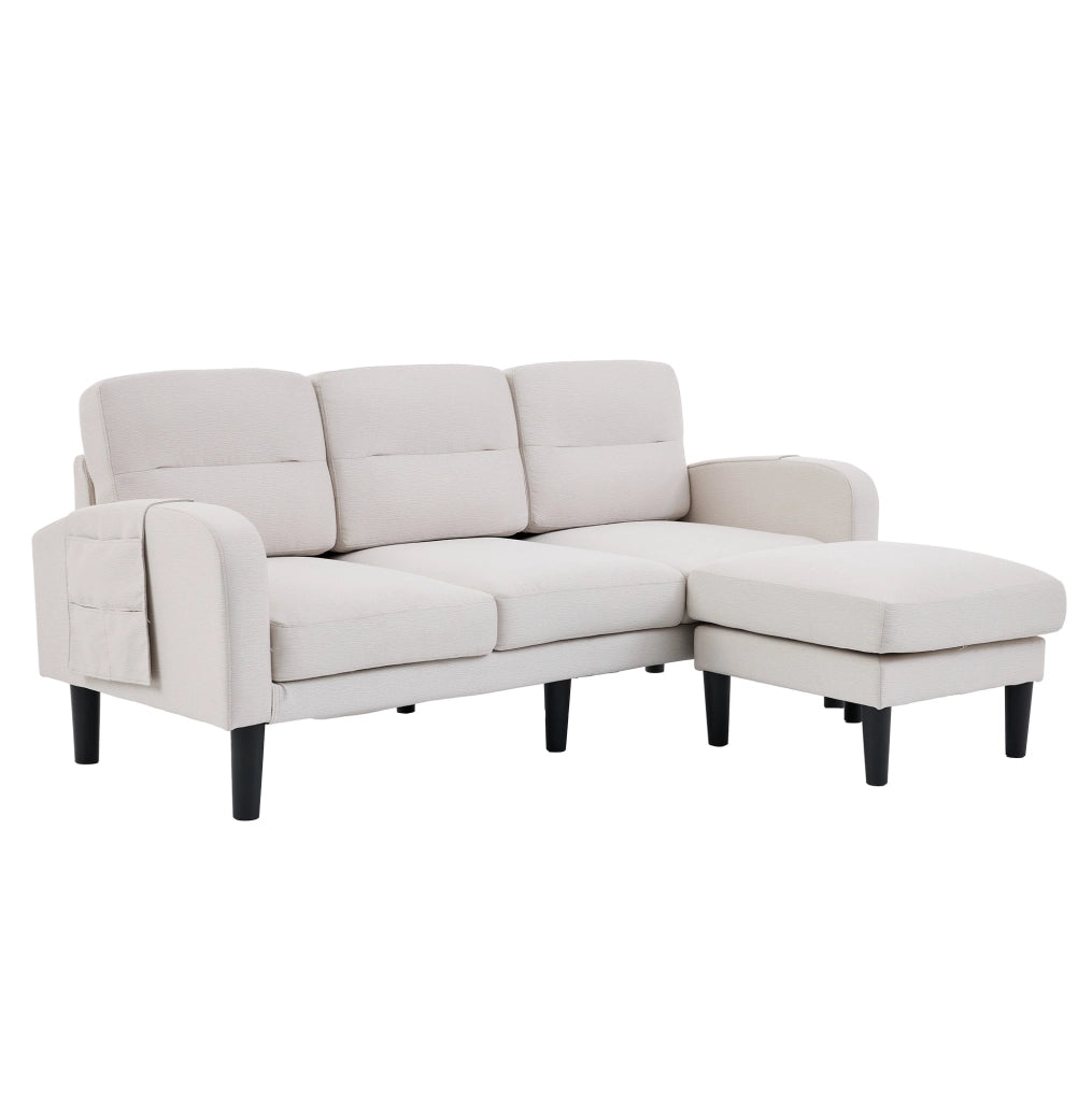 Divano angolare modulare 3 posti con chaise longue e tasche laterali beige 204x136 cm