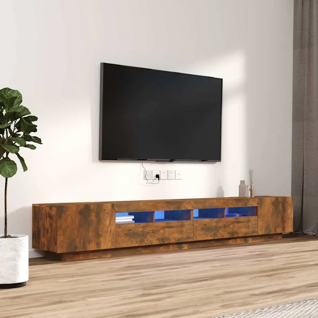 Set Mobili TV 3pz | Armadietto TV | Mobile Porta TV con Luci LED Rovere Fumo in Legno Multistrato
