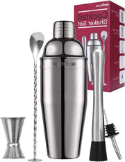 Set di Cocktail con Shaker in Acciaio Inossidabile da 750 ml, 5 pezzi, con Sfregiatore, Barattoli, Cucchiaio e Stampatore