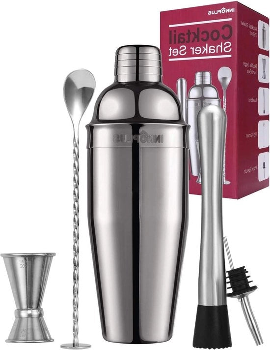 Set di Cocktail con Shaker in Acciaio Inossidabile da 750 ml, 5 pezzi, con Sfregiatore, Barattoli, Cucchiaio e Stampatore