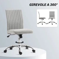 Sedia Ufficio Senza Braccioli con Altezza Regolabile e Seduta Girevole, Rivestimento in Tessuto, Grigio