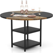 Tavolo da pranzo rotondo a 3 livelli, tavolo da cucina φ 120 cm per 4-6 persone, 2 ripiani aperti, stile industriale, telaio in metallo, per sala da pranzo, soggiorno