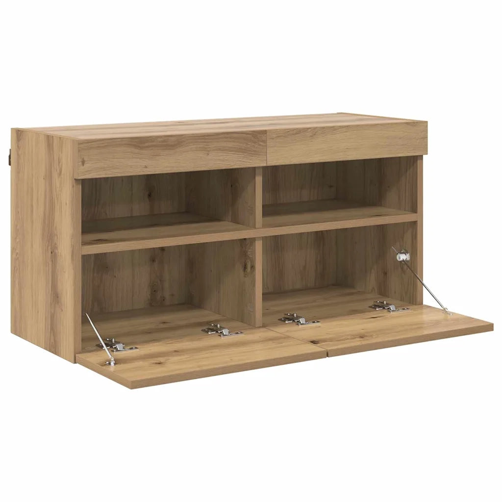 Mobile TV da parete con LED Rovere artigianale 80 x 30 x 40 cm