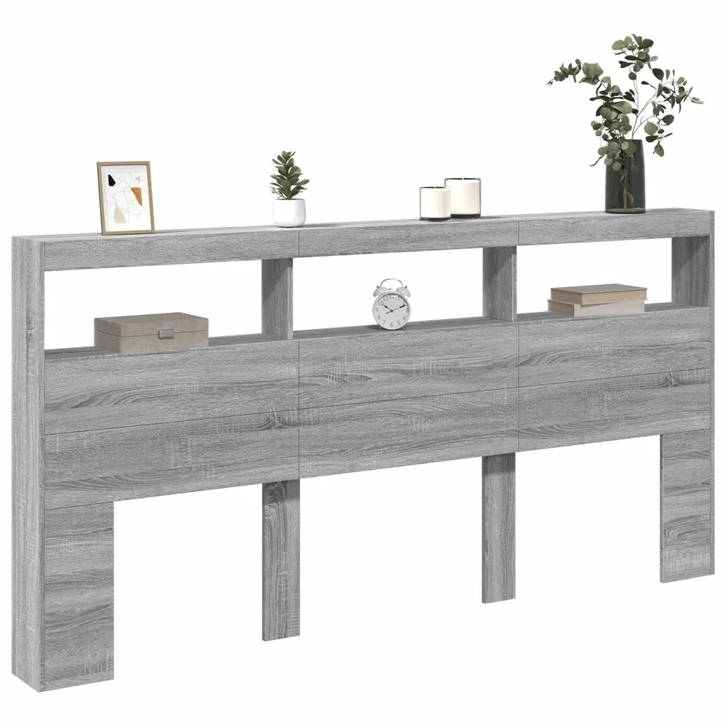 Testiera con Contenitore a LED Grigio Sonoma 200x17x102 cm