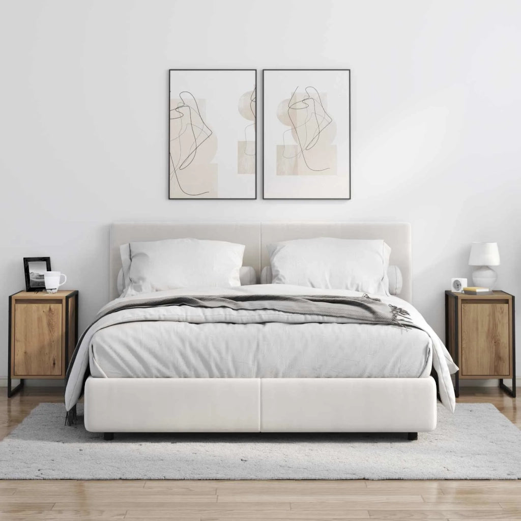 Set di 2 Comodini | Armadio da Notte | Mobiletto da notte Rovere Artigianale 39,5 x 30 x 50 cm