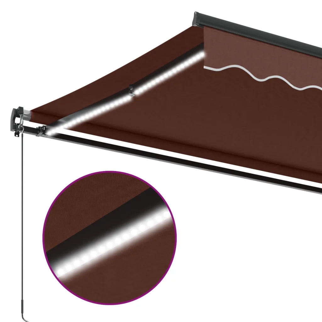 vidaXL Tenda da Sole Retrattile Manuale con LED Marrone 450x350 cm